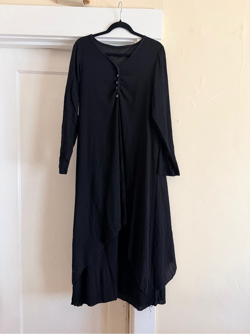 Women’s Black Lagenlook Layered Gauze High Low Maxi Dress Size L